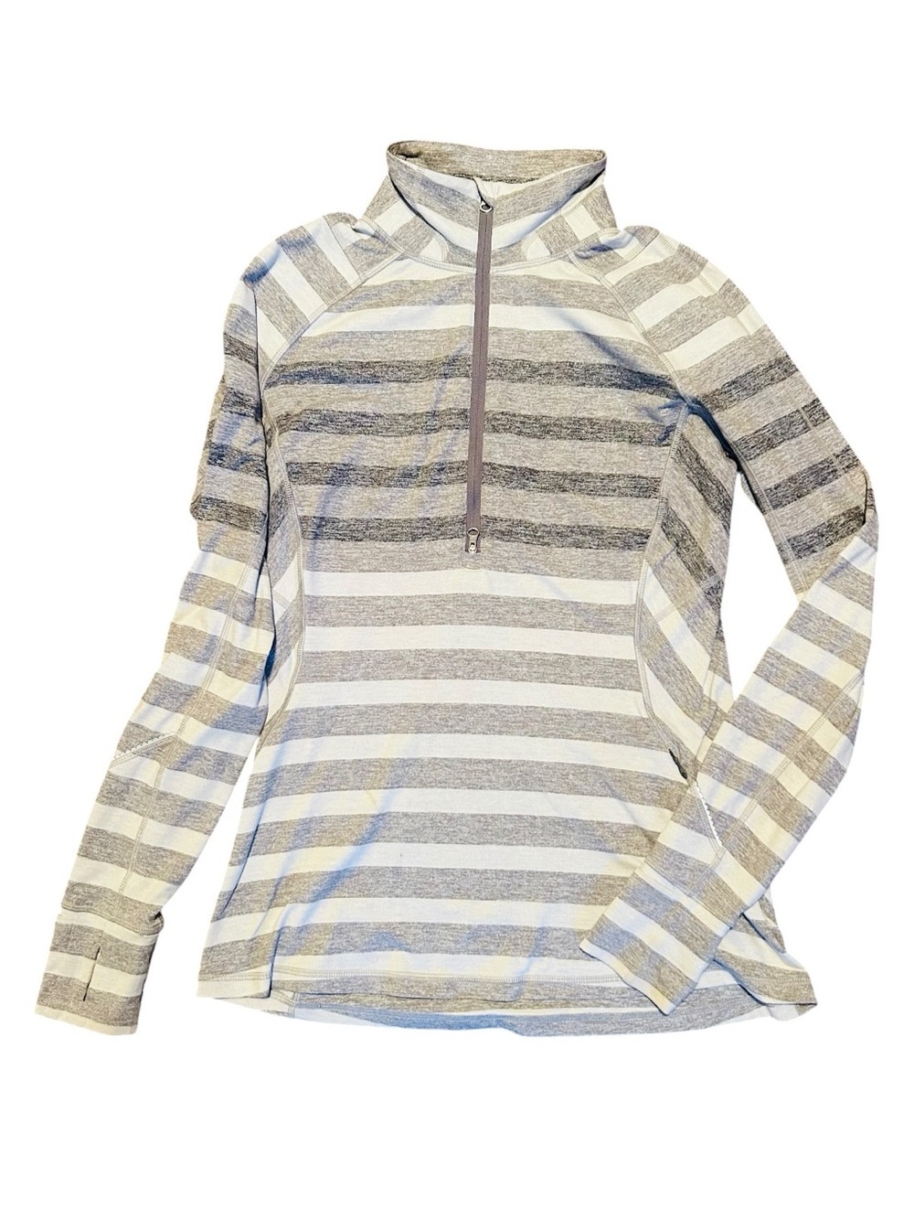 lululemon athletica Gray and White Striped Half-Zip Pullover